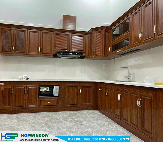 Tủ Bếp Nhôm Giả Gỗ