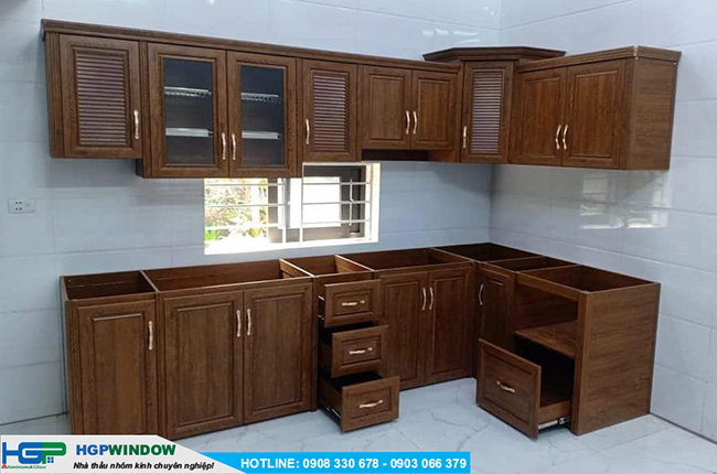  Tủ Bếp Nhôm Giả Gỗ