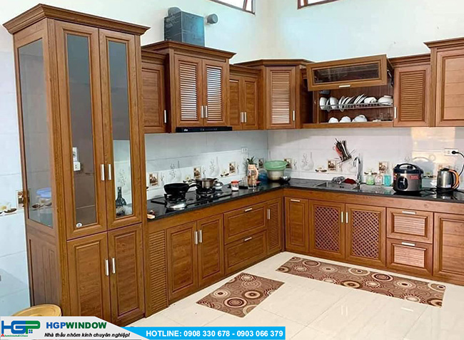  Tủ Bếp Nhôm Giả Gỗ